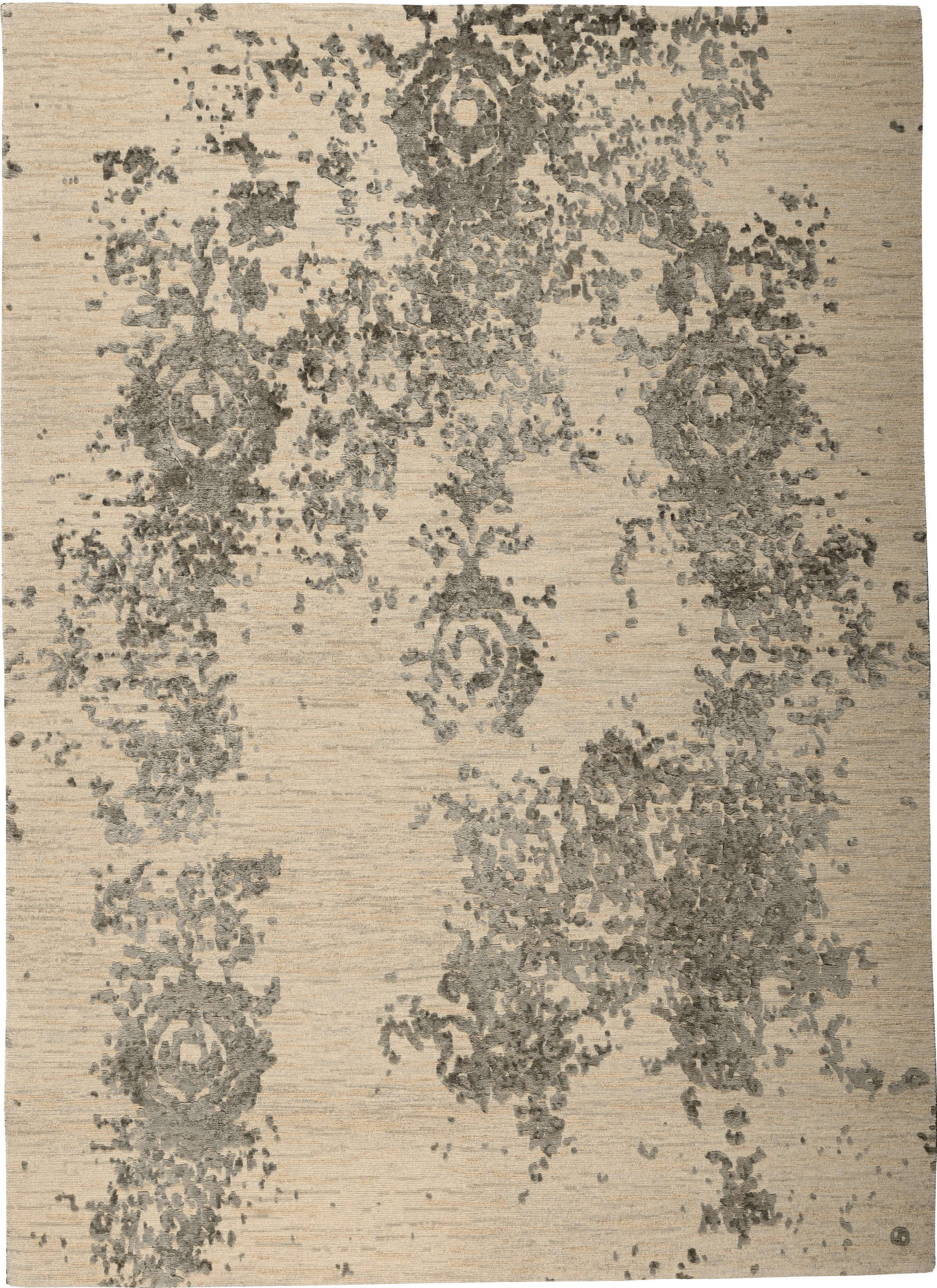Geba carpet "Vintage grey" with oranments made of silk in grey on beige background made of sheep's wool, from Nepal, 100 knot, 65% sheep's wool and 35% chinese silk - product picture - Geba carpet