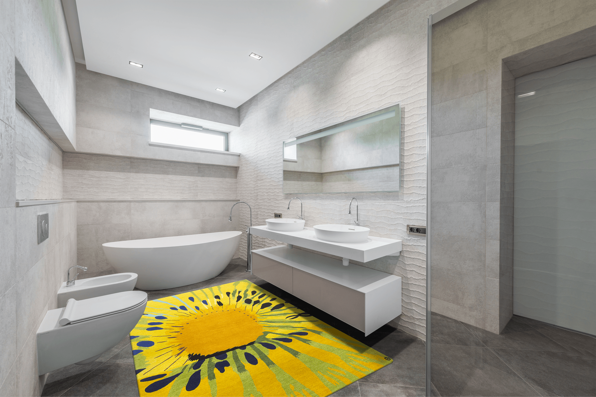 Modernes Badezimmer mit Geba Teppich "Kiwi" in frischen Farben - Geba Teppich