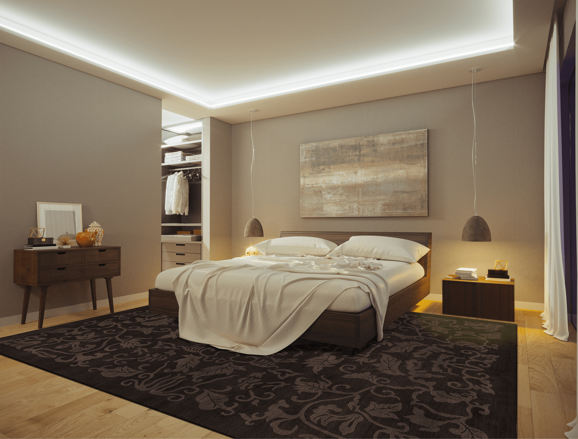 Schlafzimmer mit Geba Teppich "Namur brown" - Geba Teppich