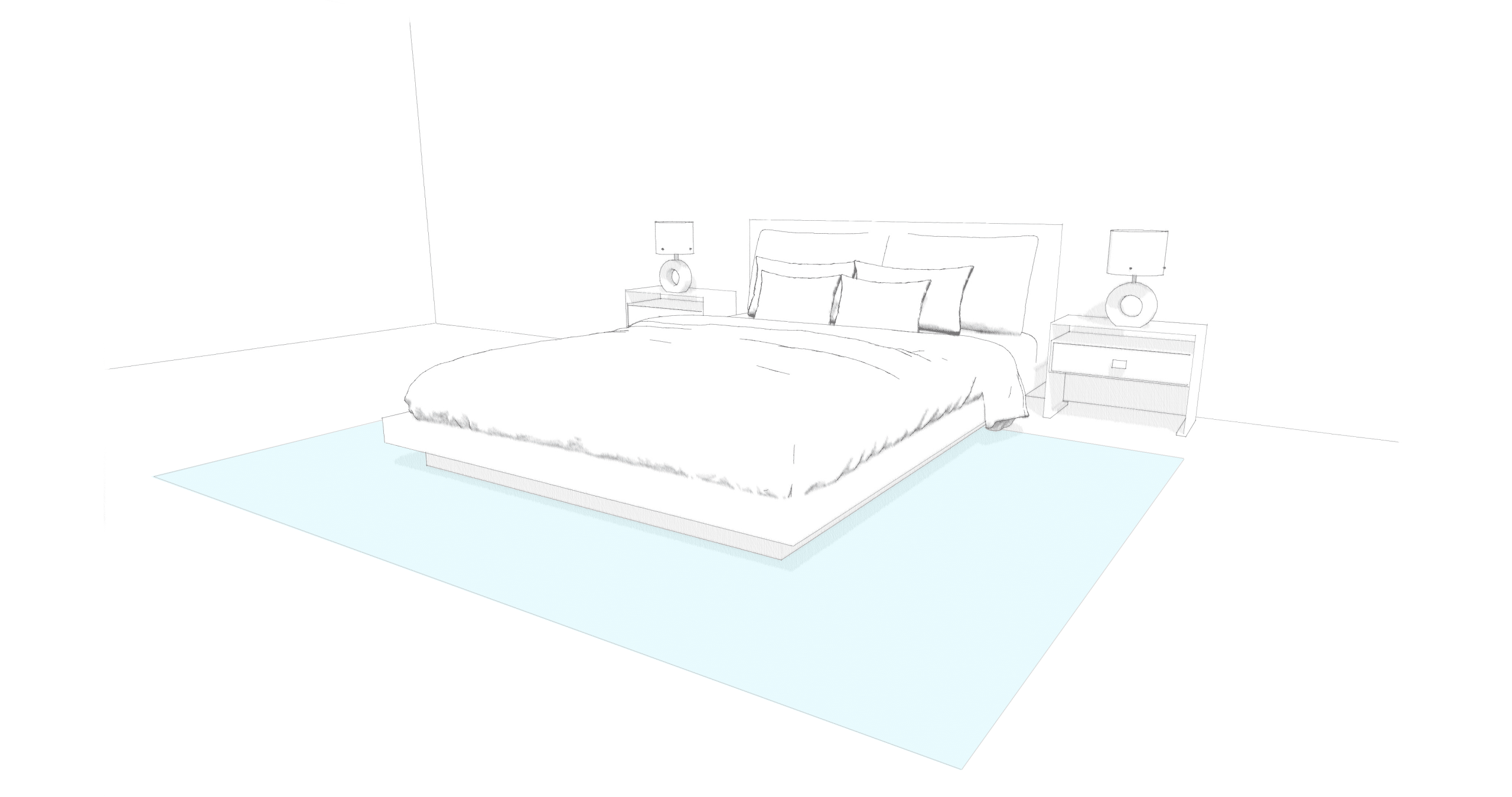 Schlafzimmer Situation mit unserer empfohlenen Teppichgröße - Geba Teppich