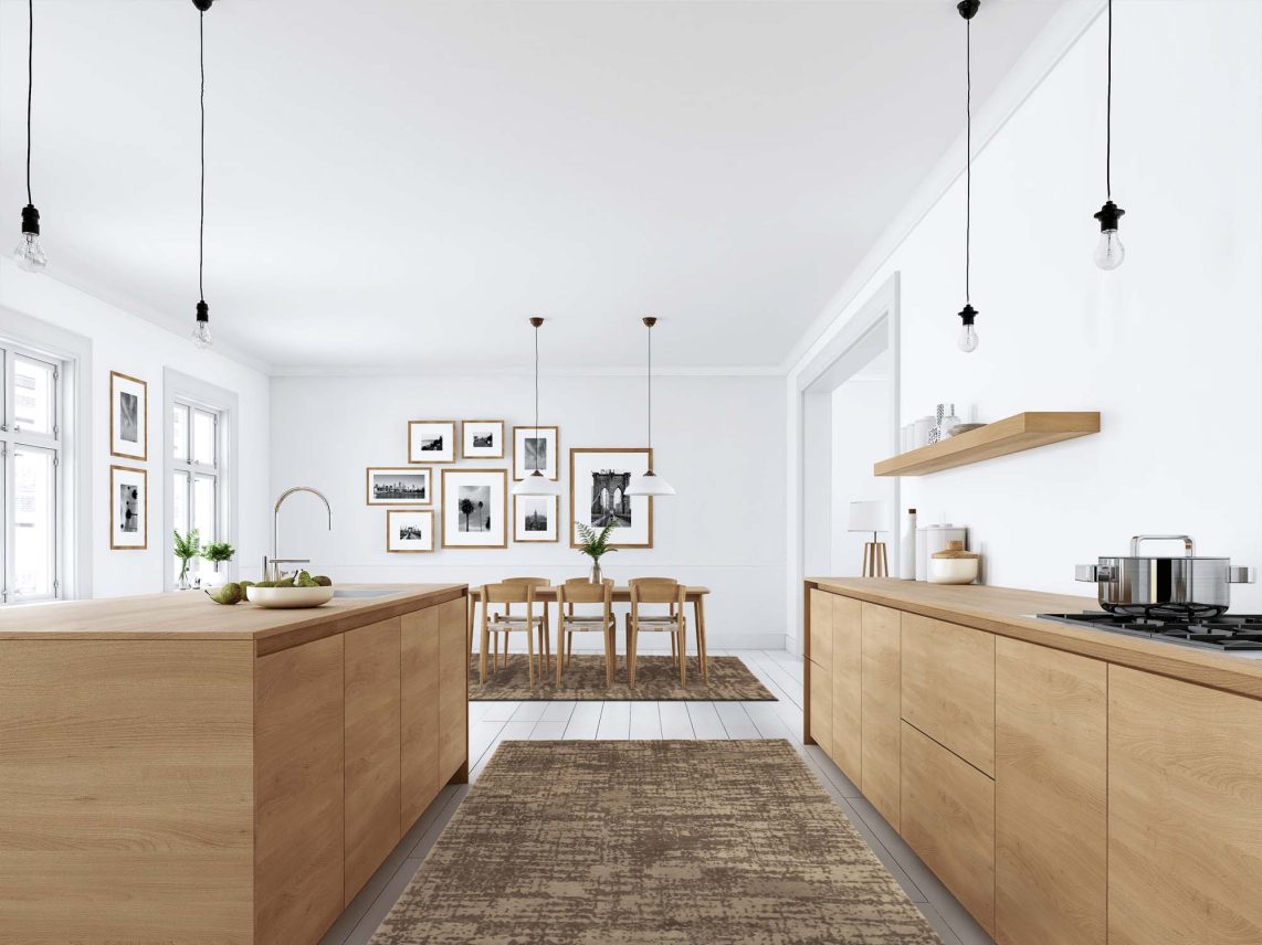 Küche bzw. Essbereich in schwedischen, minimal Stil mit Geba Teppichen "Quaran beige" - Geba Teppich