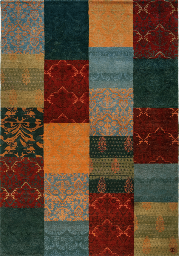 Geba Teppich "PW Barock" in unterschiedlichen Patchwork Design Flächen, bunt, aus Nepal, 100 Knoten, gefertigt aus pflanzlich gefärbter tibetischer Hochlandschafwolle - Produktbild - Geba Teppich