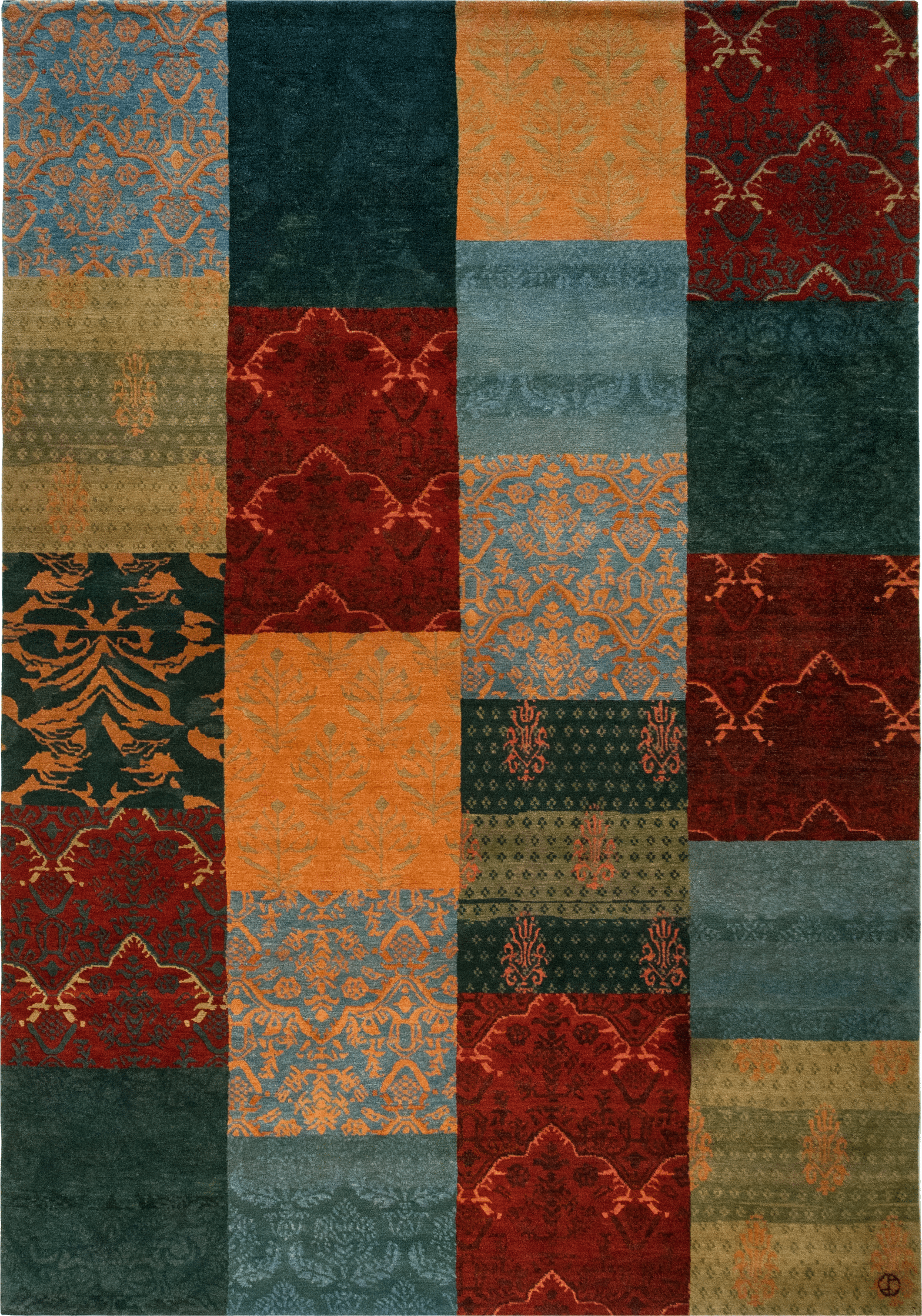 Geba Teppich "PW Barock" in unterschiedlichen Patchwork Design Flächen, bunt, aus Nepal, 100 Knoten, gefertigt aus pflanzlich gefärbter tibetischer Hochlandschafwolle - Produktbild - Geba Teppich