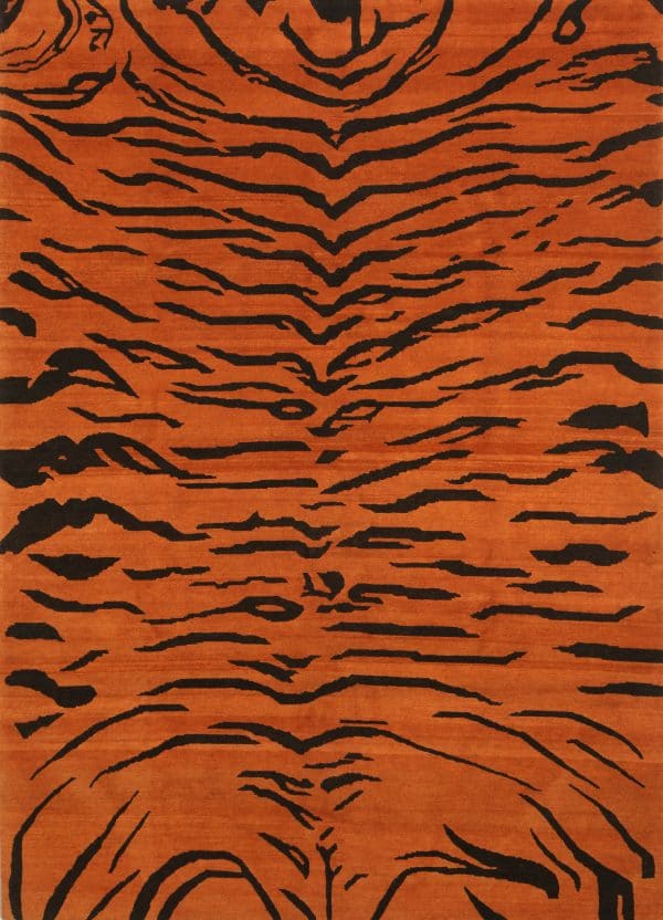 Geba Teppich "Tiger" in orange mit schwarzen Tigerstreifen, aus Nepal, 100 Knoten, gefertigt aus pflanzlich gefärbter tibetischer Hochlandschafwolle - Produktbild - Geba Teppich