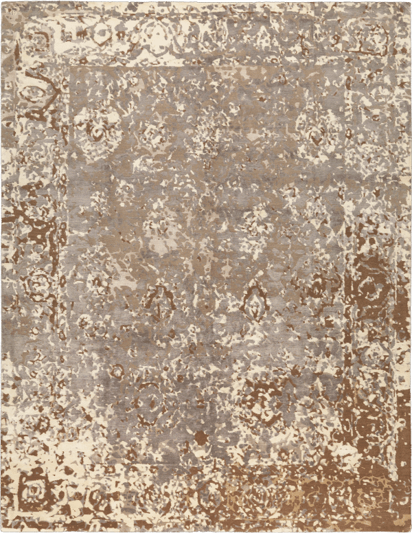 Geba carpet "Antique creme silk" abstract and modern design of a classic carpet, different shades of beige an grey, with a border, from Nepal, 100 knot, 30% sheep's wool and 70% chinese silk - product picture - Geba carpet