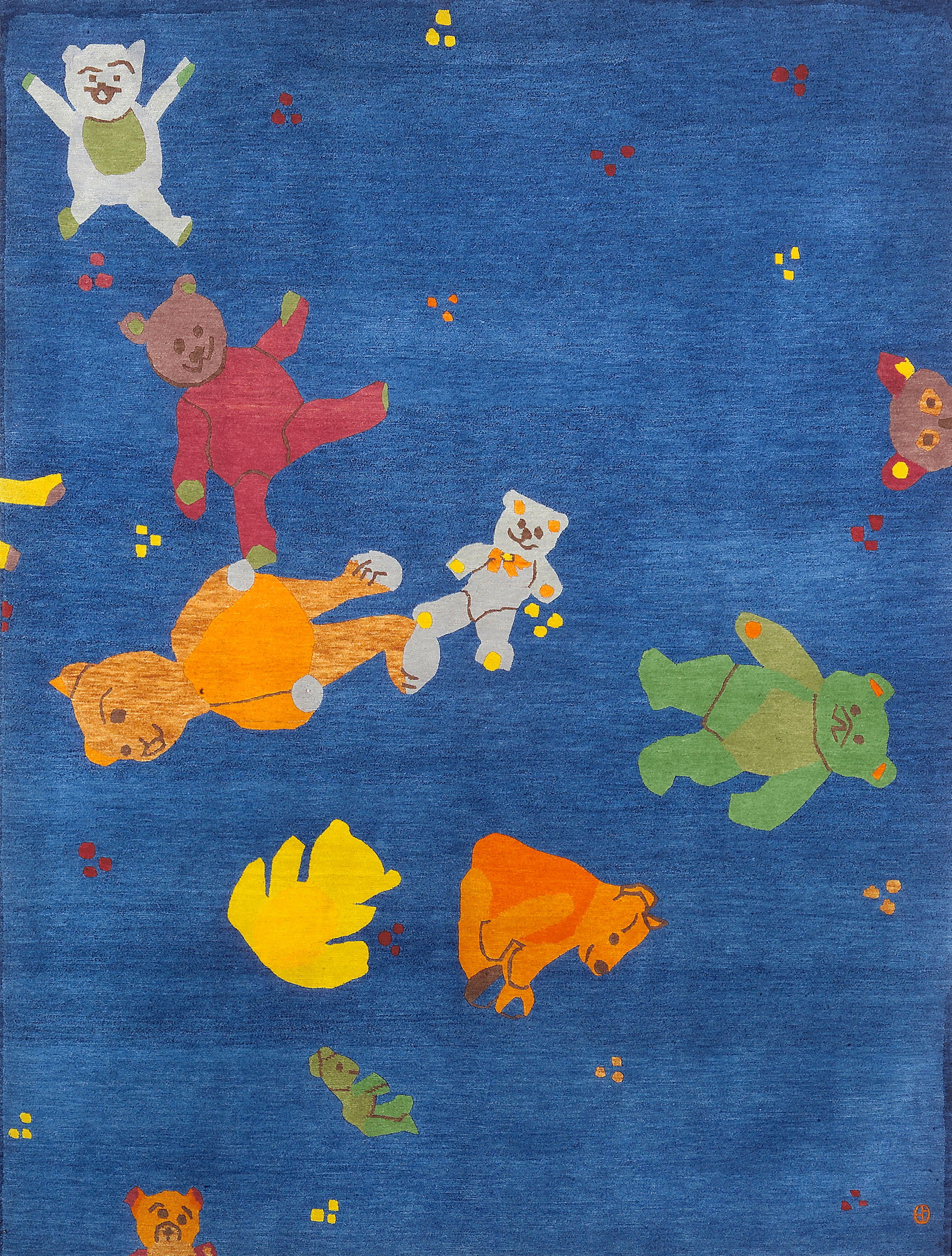 Geba carpet "Teddy" in blue with colorful teddy bears, kid's design, from Nepal, 100 knot, 100% sheep's wool - product picture - Geba carpet