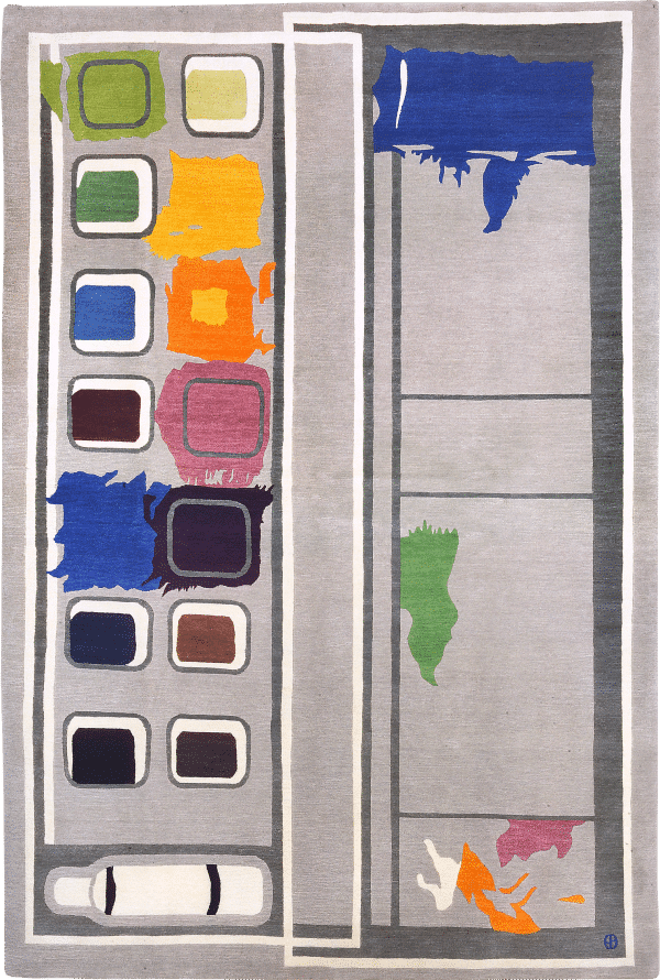 Geba Teppich "Paintbox" in Malkasten Look, bunte Farben auf grauem Hintergrund - Produktbild - Geba Teppich