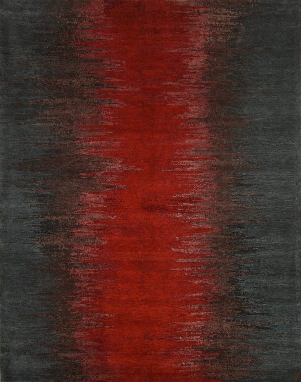 Geba Teppich "Kasar red" mit doppelten Verlauf nach außen, von rot in der Mitte zu anthrazit, aus Nepal, 100 Knoten, gefertigt aus tibetischer Hochlandschafwolle - Produktbild - Geba Teppich