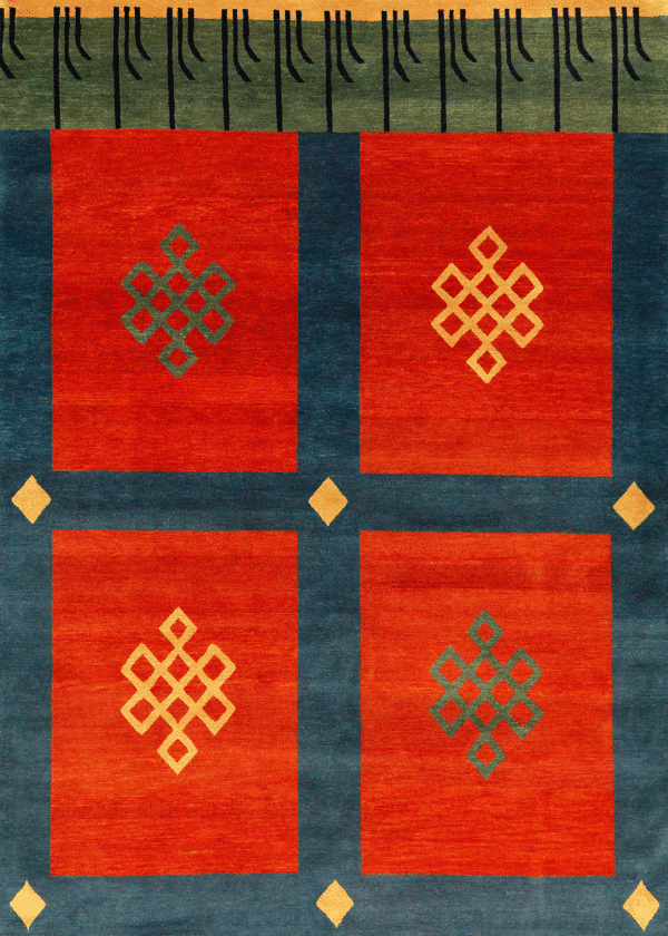 Geba carpet "Gopcha" in blue, red yellow and green, from Nepal, 100 knots, vegetable dyed sheep's wool - product picture - Geba carpets