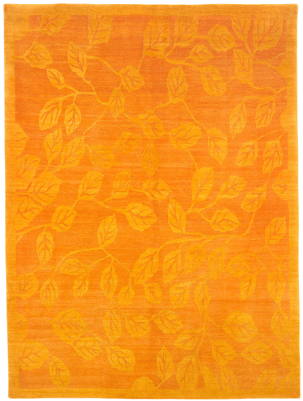 Geba Teppich "Loma orange" mit floralem Muster bzw. Blättern in hellerem orange auf dunklerem, aus Nepal, 80 Knoten, gefertigt aus tibetischer Hochlandschafwolle - Produktbild - Geba Teppich