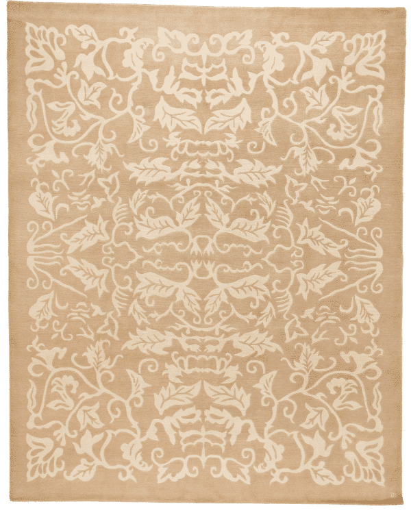 Geba Teppich "Namur beige" in beige mit gespiegeltem floralem Muster in hellbeige, aus Nepal, 100 Knoten, aus tibetischer Hochlandschafwolle - Produktbild - Geba Teppich