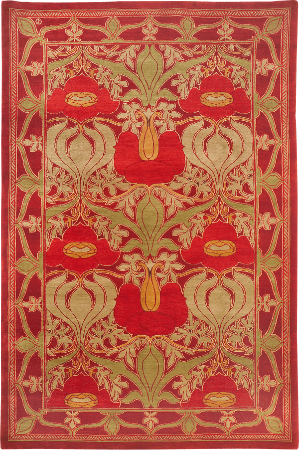 Geba carpet "Donegal GC" in red, gold and green, inspired by classical carpets, floral design, from Nepal, 100 knots, sheep's wool - product picture - Geba carpets