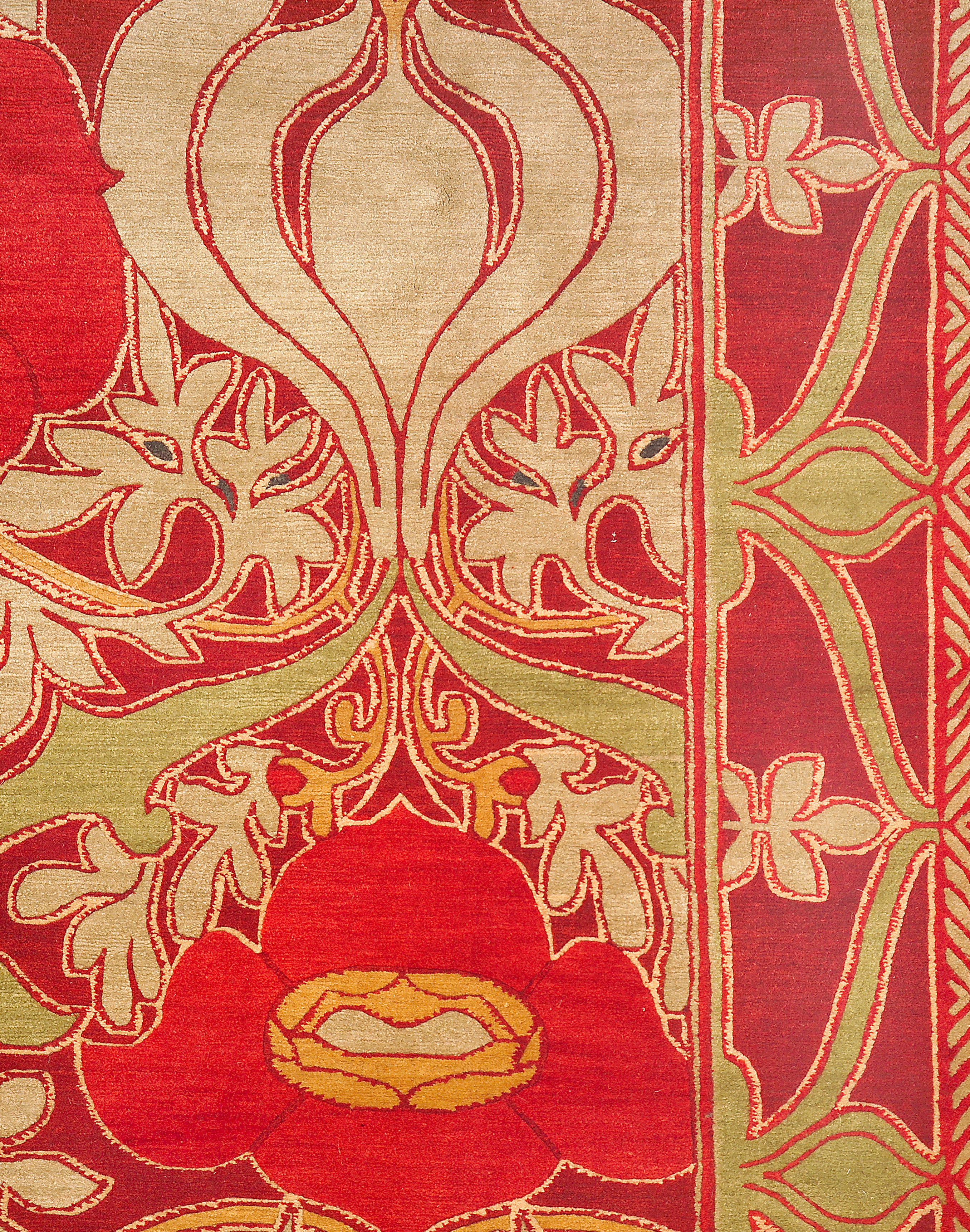 Geba Teppich "Donegal GC" in rot und gold und grün, Anlehnung an einen klassischen Teppich mit Bordüre mit floralem Muster, aus Nepal, 100 Knoten, gefertigt aus tibetischer Hochlandschafwolle - Produktbild - Geba Teppich