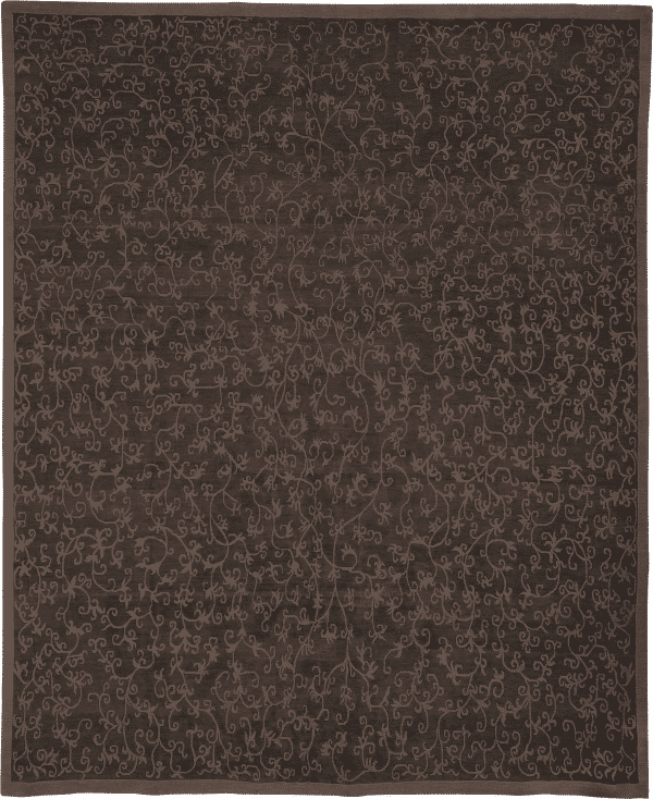 Geba carpet "Lora brown" with fine floral pattern in light brown on dark brown background, light brown border, from Nepal, 100 knots, sheep's wool - product picture - Geba carpets