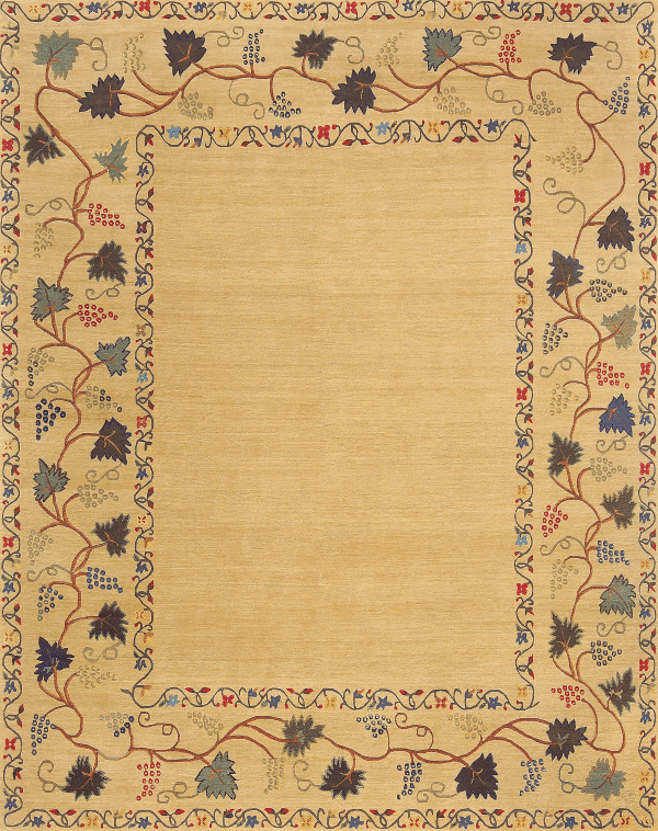 Geba carpet "Manor Border" in beige with a floral border, from Nepal, 150 knots, sheep's wool - product picture - Geba carpets
