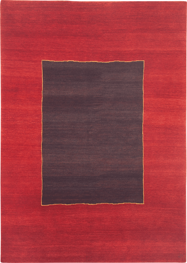 Geba carpet "Dogha" in red with a dark red square and yellow outline, from Nepal, 80 knot, vegetable dyed sheep's wool - product picture - Geba carpets