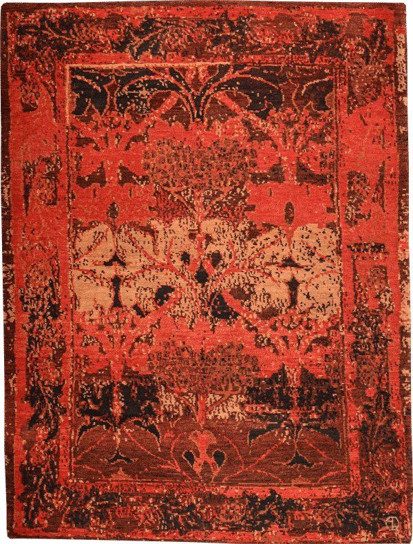 Geba Teppich "Donegal red" in rot, Anlehnung an einen klassischen Teppich mit Bordüre, aus Nepal, 100 Knoten, gefertigt aus pflanzlich gefärbter tibetischer Hochlandschafwolle - Produktbild - Geba Teppich