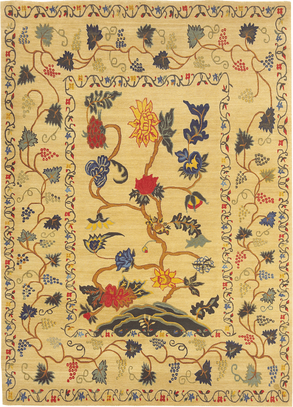 Geba carpet "Manor 1" in beige with a floral border and a tree of life in the middle, from Nepal, 150 knot, sheep's wool - product picture - Geba carpets