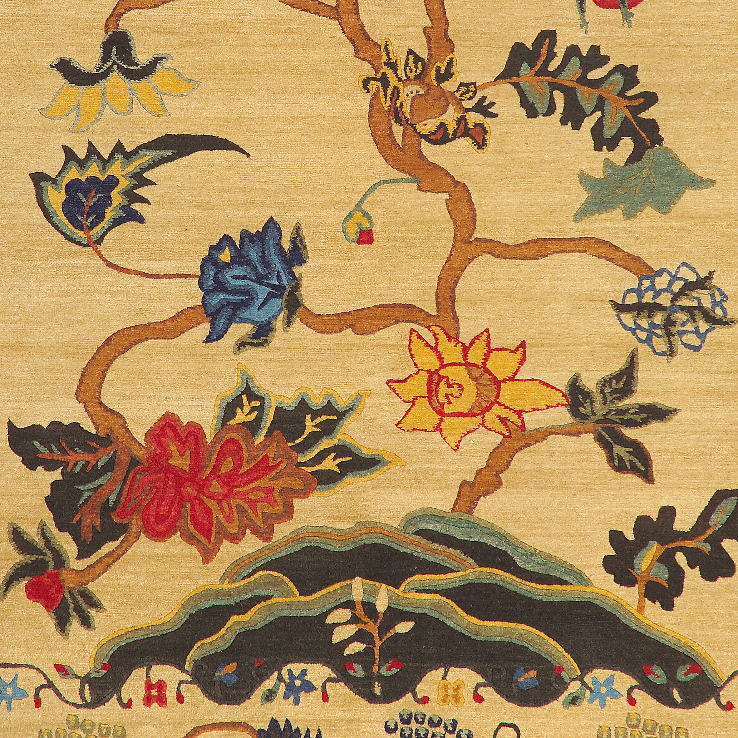 Geba Teppich "Manor 1" in beige mit floraler Bordüre und Lebensbaum in der Mitte, aus Nepal, 150 Knoten, gefertigt aus tibetischer Hochlandschafwolle - Produktbild - Geba Teppich