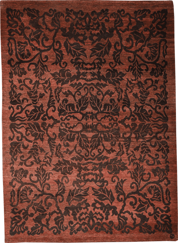 Geba Teppich "Namur B" in braun mit gespiegeltem floralem Muster in dunkelbraun, aus Nepal, 80 Knoten, aus pflanzlich gefärbter tibetischer Hochlandschafwolle - Produktbild - Geba Teppich