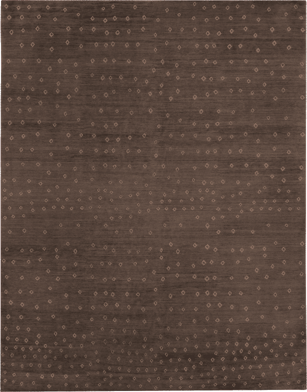 Geba Teppich "Karma brown" mit zahlreichen Karos in hellbraun über den ganzen Teppich verteilt auf dunkelbraunem Hintergrund, aus Nepal, 80 Knoten, gefertigt aus tibetischer Hochlandschafwolle - Produktbild - Geba Teppich