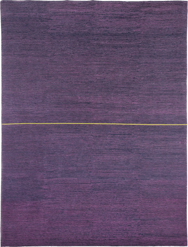 Geba carpet "Yarlung violet", made with two different types of knots (Cut and Loop), primary color violet with fine pink color lines and thick yellow lines in the middle, from nepal, 100 knots, handicrafted by high quality sheep wool from tipet - product picture - Geba carpets
