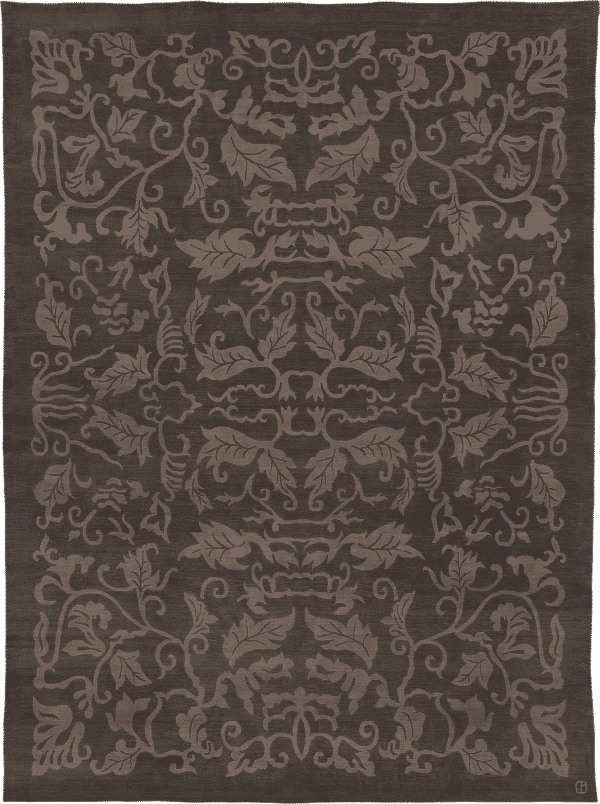 Geba Teppich "Namur brown" in braun mit gespiegeltem floralem Muster in hellbraun, aus Nepal, 80 Knoten, gefertigt tibetischer Hochlandschafwolle - Produktbild - Geba Teppich