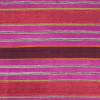 Sehr farbenfroher Geba Teppich "Panaden", Grundfarbe Pink-rot, stark gestreifter Teppich, mit grün, blau, violett, braun und schwarz weiß, aus Nepal, 100 Knoten, gefertigt aus Schafwolle - Produktbild - Geba Teppich