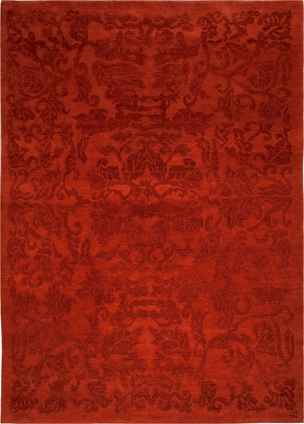 Geba carpet "Namur red" in red with dark red floral pattern, from Nepal, 80 knots, vegetable dyed sheep's wool - product picture - Geba carpets