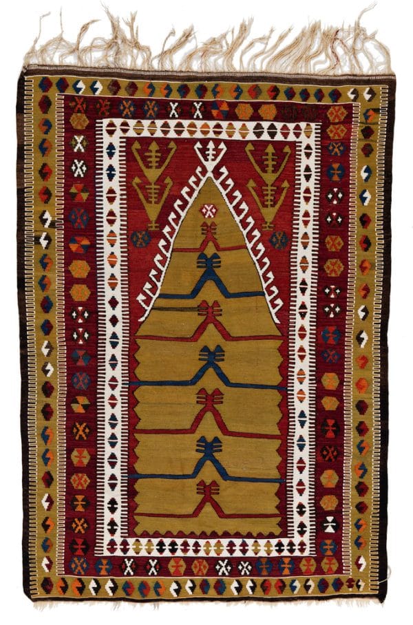 Obruk Kelim from East Anatolia in red an beige, with long fringes, sheep's wool - product picture - Geba carpets