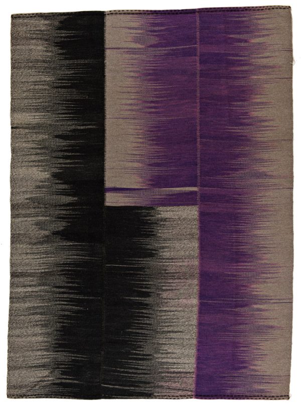 Kelim mit doppelten Verlauf, von grau zu schwarz und grau zu violett, aus Afghanistan, gefertigt aus Schafwolle - Produktbild - Geba Teppich