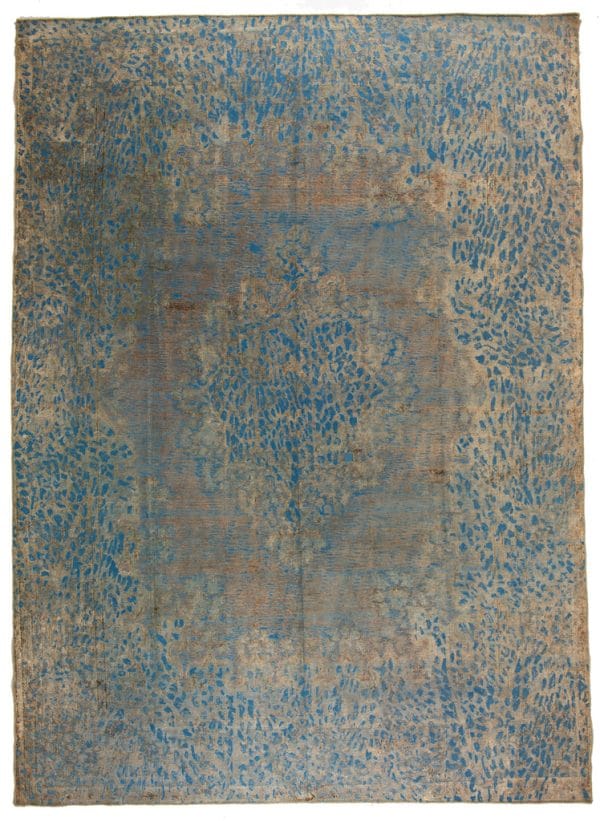 Teppich im Vintagelook, in blau-beigem gefleckten Design, aus dem Iran-Täbriz, Schafwolle - Produktbild - Geba Teppich