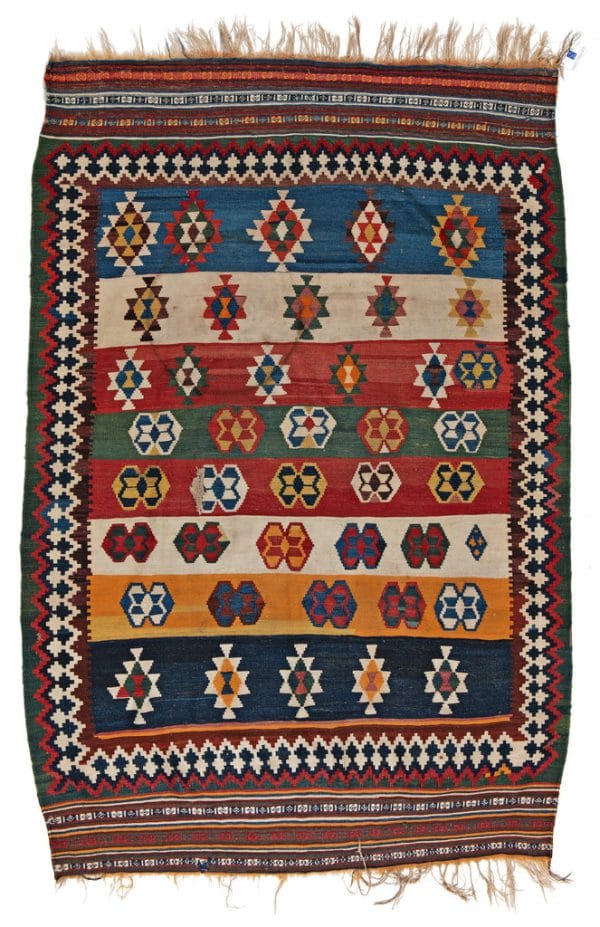 Gashkai Kelim in many colors, with geometric pattern, from Iran, 100 years old, vegetable dyed sheep's wool - product picture - Geba carpets