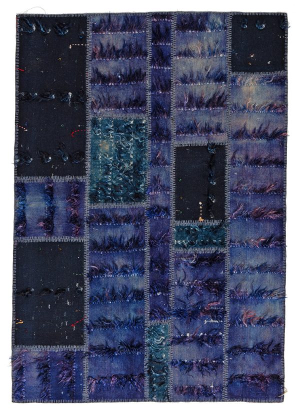 Patchwork carpets in dark blue and violet, with Tülü fringes, from Anatolia, sheep's wool and Angora goat wool - product picture - Geba carpets