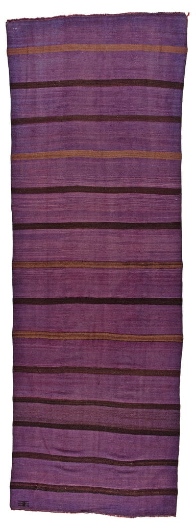Kelim in violett mit dunklen dünneren Querstreifen, vier beige Streifen, aus Anatolien, gefertigt aus Schafwolle - Produktbild - Geba Teppich