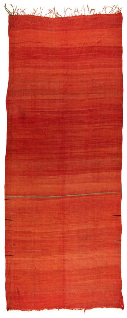 Orange Berber Kelim from Marokko, with fringes, green stripe in lower part, sheep's wool - product picture - Geba carpets