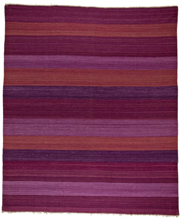 Gestreifter Kelim in verschiedenen Farben, violett-pinker Grundton, aus Afghanistan, gefertigt aus Schafwolle - Produktbild - Geba Teppich