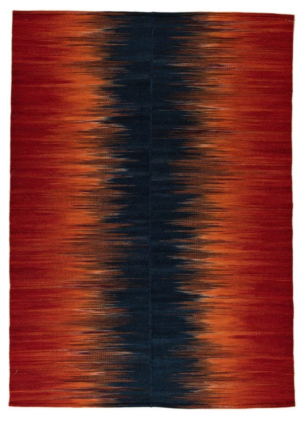 Kelim with a double gradient to the side, from dark blue in the middle to orange and red, from Afghanistan, sheep's wool, product picture - Geba carpets