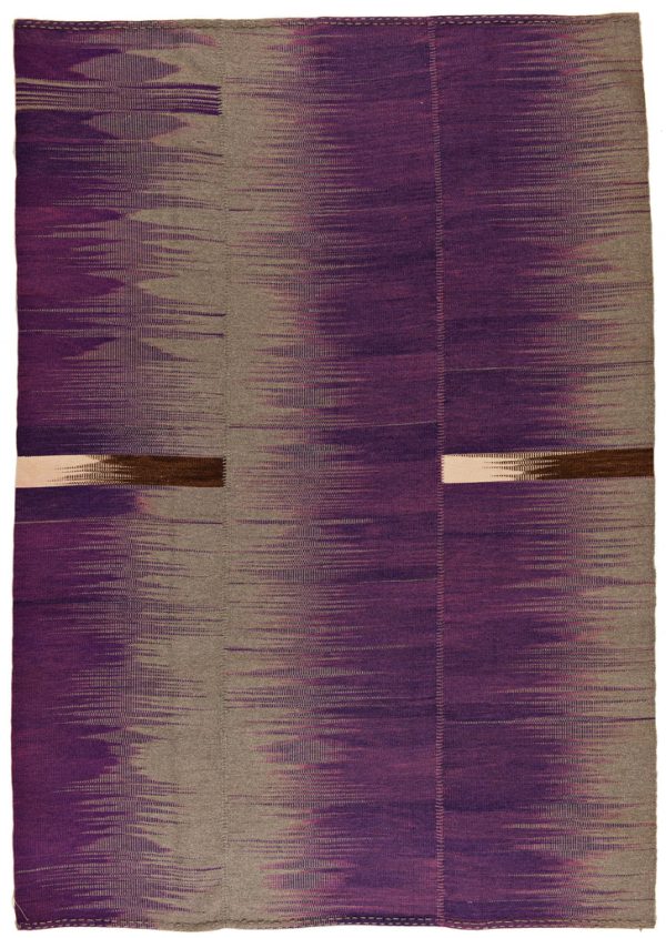 Kelim mit doppelten Verlauf, von grau zu violett, 2 kleine Ausschnitte mit Verlauf beige zu braun, aus Afghanistan, gefertigt aus Schafwolle - Produktbild - Geba Teppich