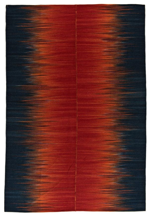 Kelim with a double gradient to the outside, red to orange to dark blue, from Arghanistan, sheep's wool - product picture - Geba carpets