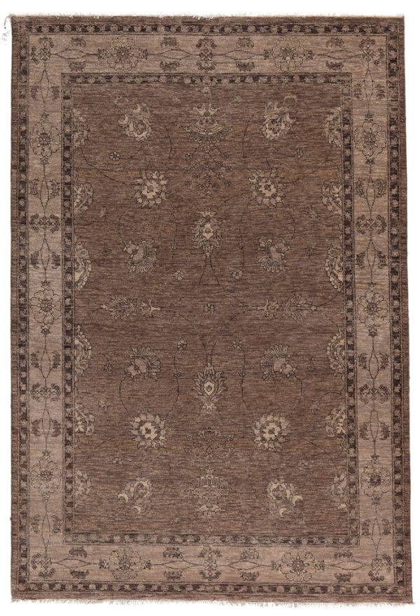 Brown carpet, classic design with border and floral pattern, from India, sheep's wool - product picture - Geba carpets