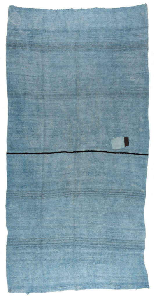 Kelim in light blue with black stripe in the middle, with patches, from Anatolia, made out of jute - product picture - Geba carpets