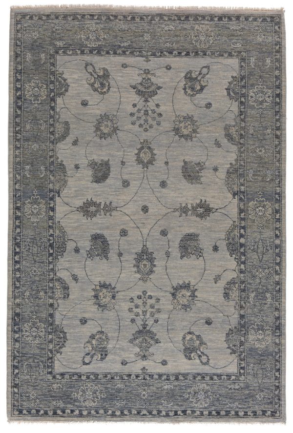 Grauer Teppich in klassischem Design mit Bordure und Floraler Musterung, in Indien hergestellt, Schafwolle - Produktbild - Geba Teppich